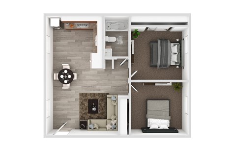 Floor plan for 2 beds, 1 bath, 750 sqft